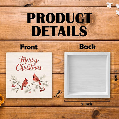 Winter Cardinal Desk Box Sign - 5x5 in Christmas Wood Decor, Variation of THIS listing: Cardinals 02