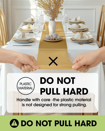 Pureegg Gold Plastic Table Runners - Water Resistant & Disposable | 10 Pack, 14'' x 108'' for Weddings, Parties & Home Decor