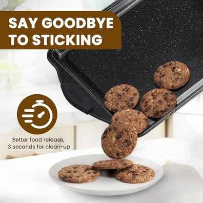 Kikcoin Nonstick Baking Pans Set - 22 PCS Stackable Bakeware with Silicone Handles | Oven Safe to 450°F
