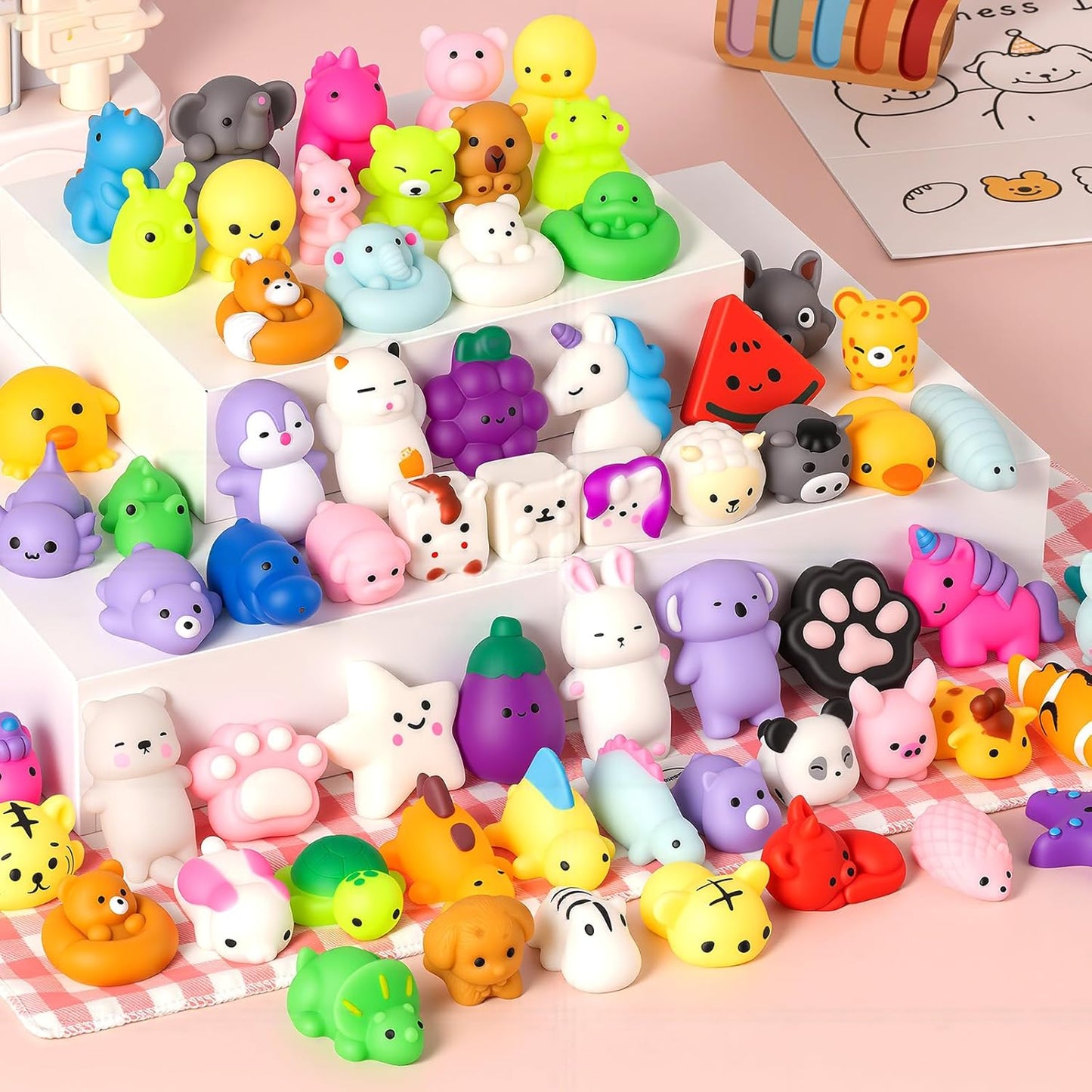 Skiennix 25 Pcs Mochi Squishy Toys - Kawaii Animal Stress Relief Mini Toys for Kids | Perfect Party Favors & Goodie Bag Fillers