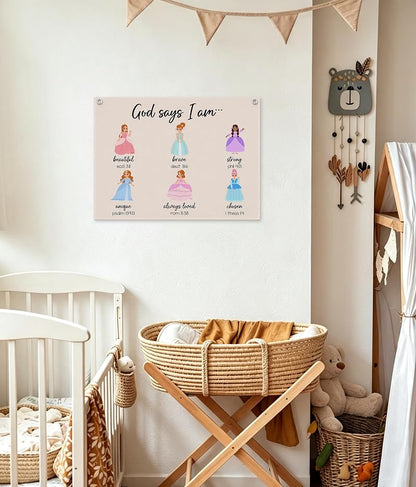 Says I Am Princess Banner Wall Decor for Girls Room - Hanging Flag with Bible Verse, 20x28 in (Variation of THIS listing: Says I Am-1)