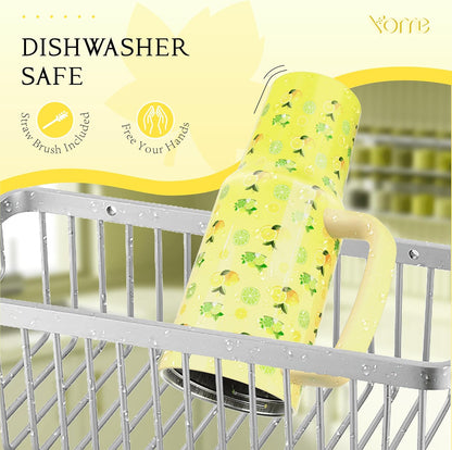 YOME 40 oz Lemon Yellow Tumbler - Insulated Stainless Steel Water Bottle with Handle & Flip Straw | Dishwasher Safe, Cupholder Friendly