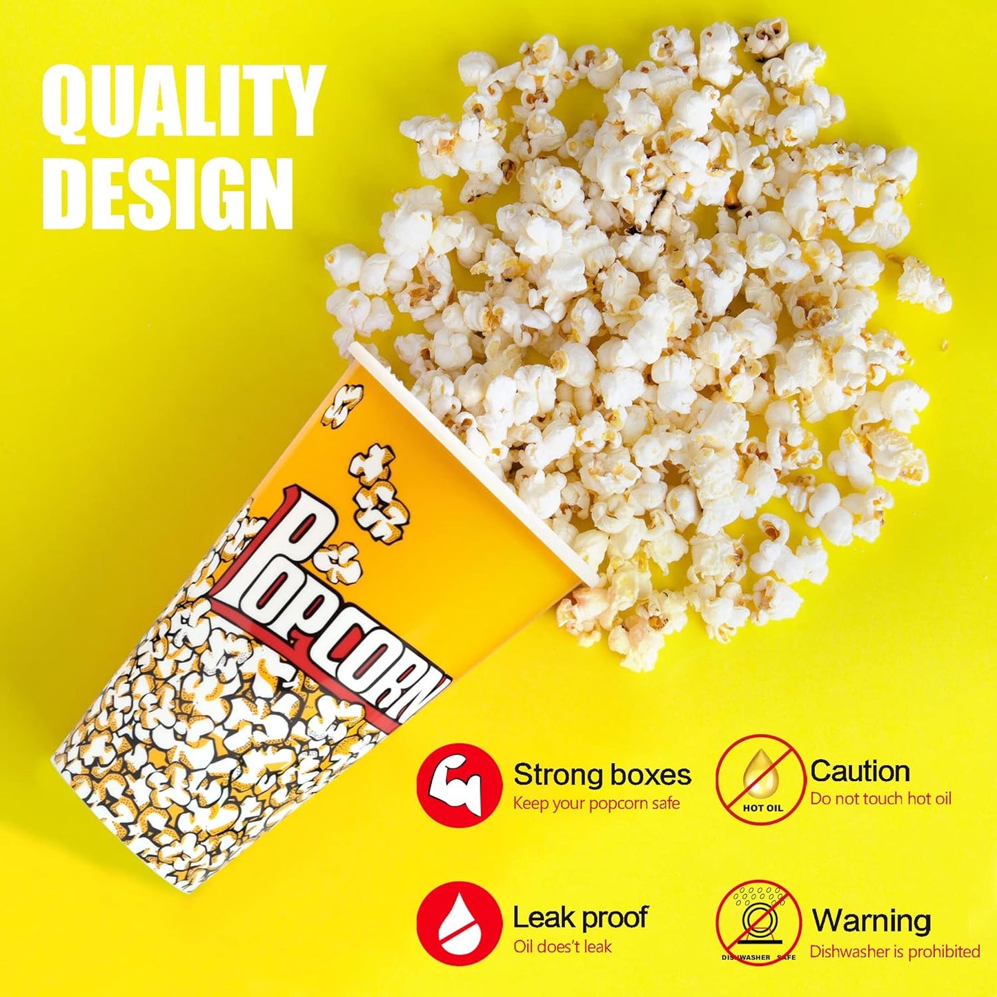 Novelty Place Retro Style Popcorn Containers - Perfect for Movie Night | 7" Tall x 4.5" Diameter (3 Pack)