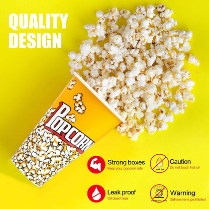 Novelty Place Retro Style Popcorn Containers - Perfect for Movie Night | 7" Tall x 4.5" Diameter (3 Pack)