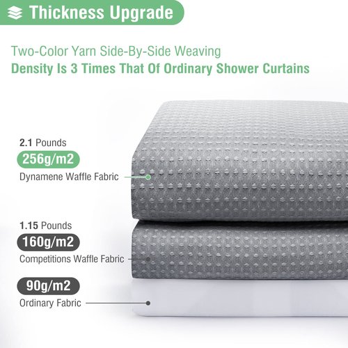 Dynamene Grey Fabric Shower Curtain for Bathroom - Waffle Weave Textured Heavy Duty , 256GSM Hotel Luxury Weighted Cloth Bath Curtain Set with 12 Plastic Hooks,72x72, Grey/Gray