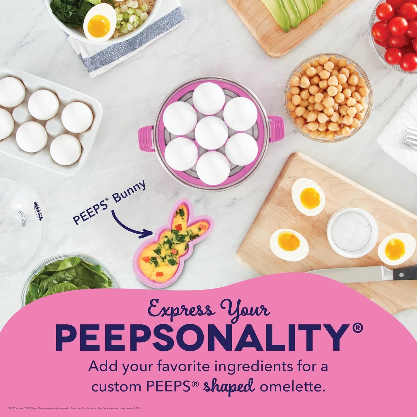 PEEPS & Dash Rapid Egg Cooker - Boil, Poach & Steam Up to 7 Eggs - Dishwasher Safe & BPA Free - Pink