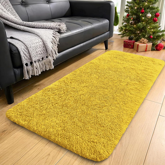 OLANLY Runner Rugs - Soft, Machine Washable Shaggy Design for Hallway & Bedroom | Yellow 2x4 ft