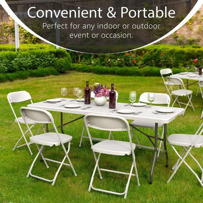 Foldable Table - 6 Feet Heavy Duty with Built-In Handle & Steel Legs | Perfect for Events, Picnics, and More