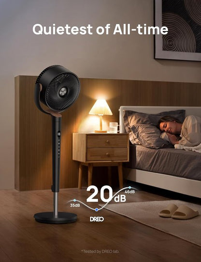 DREO Oscillating Standing Fan - Quiet 9-Speed Pedestal Fan with 120° Rotation & Adjustable Height 37-42" - Dark Gray