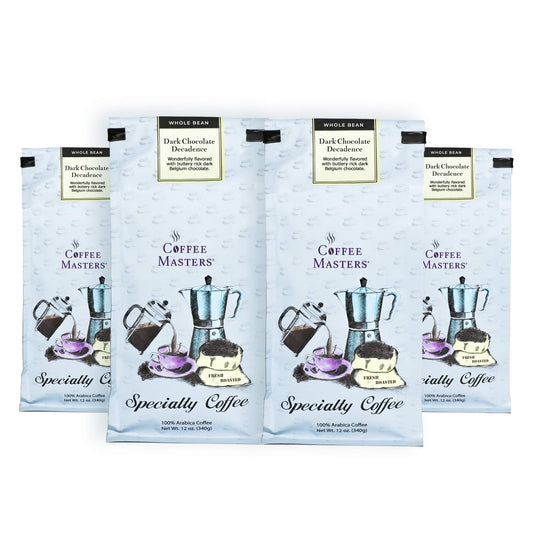 Coffee Masters Flavored Coffee, Dark Chocolate Decadence, Whole Bean, 12-Ounce Bags (Pack of 4)