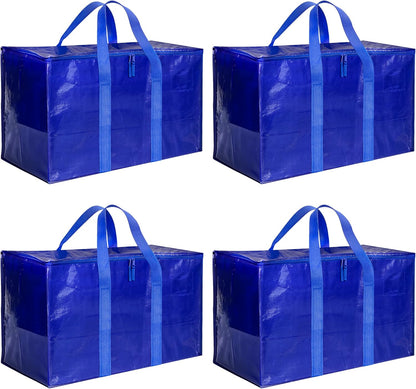 Simple Deluxe Heavy Duty Moving Bags - Extra Large Storage Totes with Lids & Zipper | Blue 4-Pack