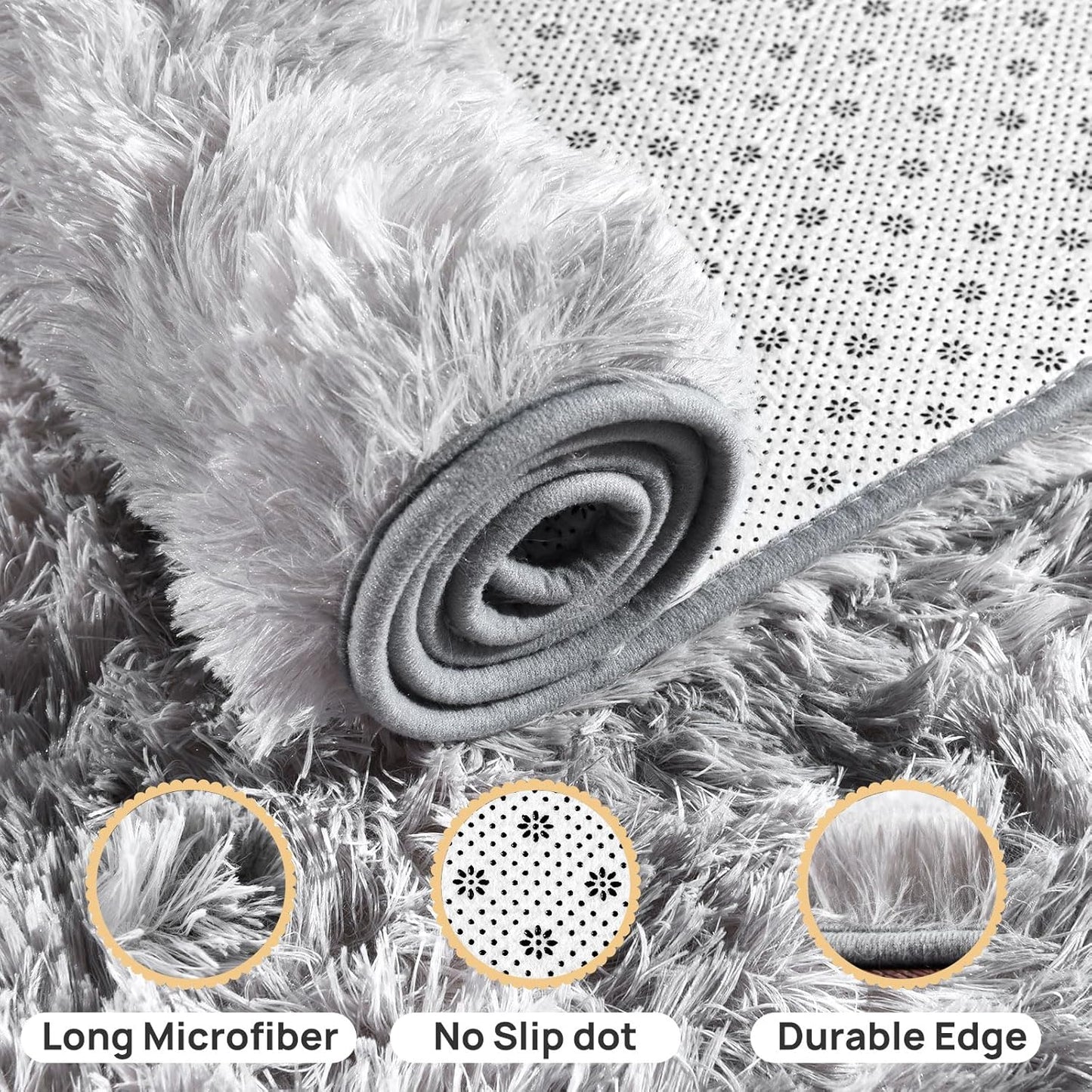 Skiennix Shaggy Soft Fluffy Rug - Non-Slip Indoor Carpet | Tie-Dyed Light Grey, 2x3 Feet