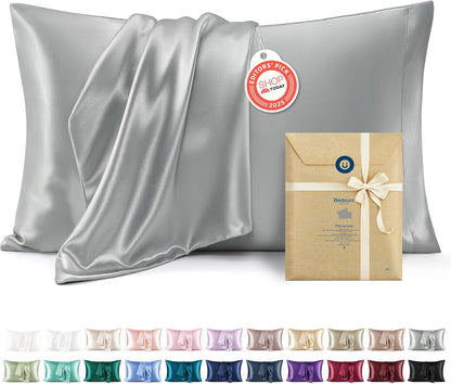 Bedsure Satin Pillowcase Set of 2 - Silver Grey for Hair & Skin | King Size 20x36 Inches, Envelope Closure