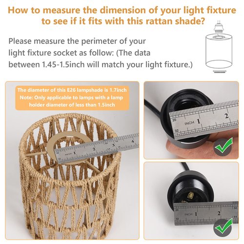 4 Pack Rattan Lamp Shade, Small Boho Lamp Shades Replacement, 5.9in Height, 5in Diameter, 1.53in Fitter, Cylinder Woven Lampshade for Floor Lamps, Pendant Light, Chandelier, Wall Sconces Light Fixture