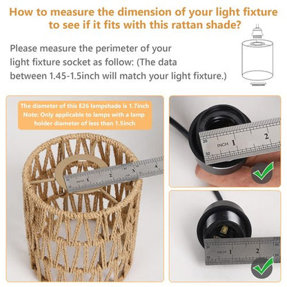 4 Pack Rattan Lamp Shade, Small Boho Lamp Shades Replacement, 5.9in Height, 5in Diameter, 1.53in Fitter, Cylinder Woven Lampshade for Floor Lamps, Pendant Light, Chandelier, Wall Sconces Light Fixture