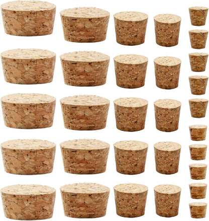 Uenhoy 30 Pcs Soft Wood Corks 6 Size, Wooden Tapered Cork Plugs Wine Bottle Stoppers, Natural Wood Wine Corks Replacement for Wine Beer Bottle Crafts