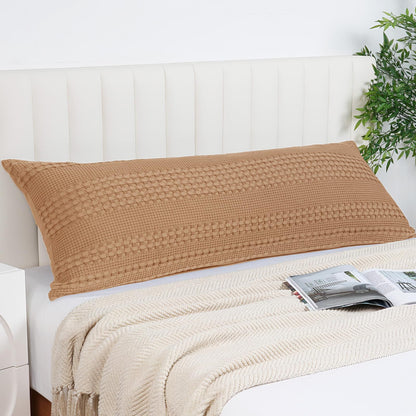 PHF 100% Cotton Waffle Body Pillowcase with Zipper, 1 Pack 20" x 54" Soft Skin-Friendly Pillow Sham, No Filling, Aesthetic Woven and Breathable Waffle Weave Body Pillow Cover for Bed, Clay