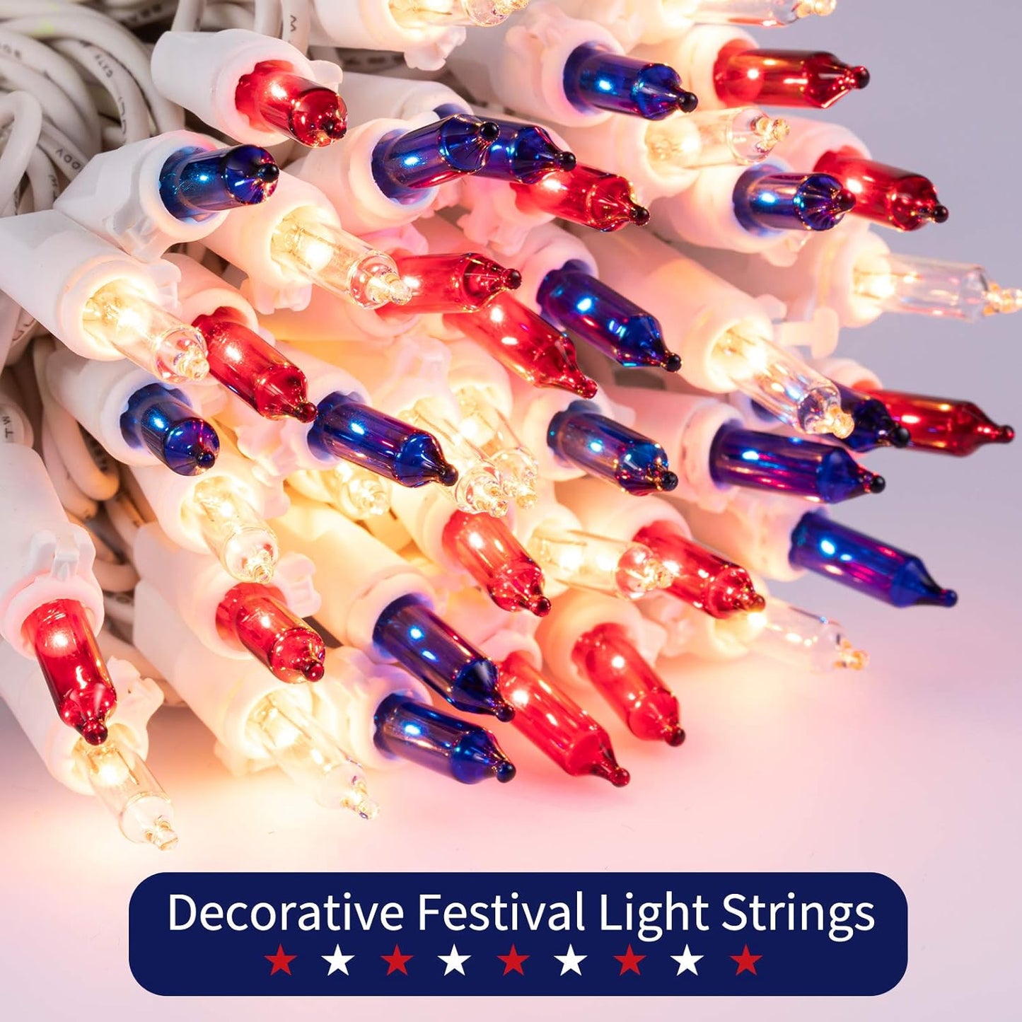 Patriotic Mini Lights - 100 Count Waterproof String Lights for 4th of July | Red, White & Blue
