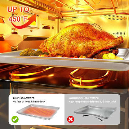 Natural Aluminum Half Sheet Pans Set by [Brand Name] - 18 Inch Commercial Quality, Nonstick & Warp Resistant Baking Trays