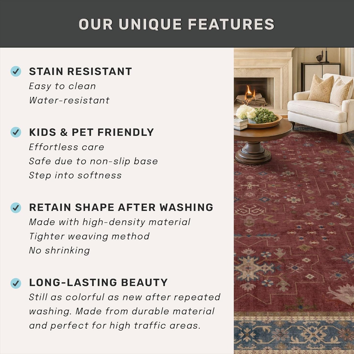 Vintage Burgundy Boho Dining Room Rug - Lightweight Washable 6x9 Low Pile Carpet | Southwestern Aesthetic