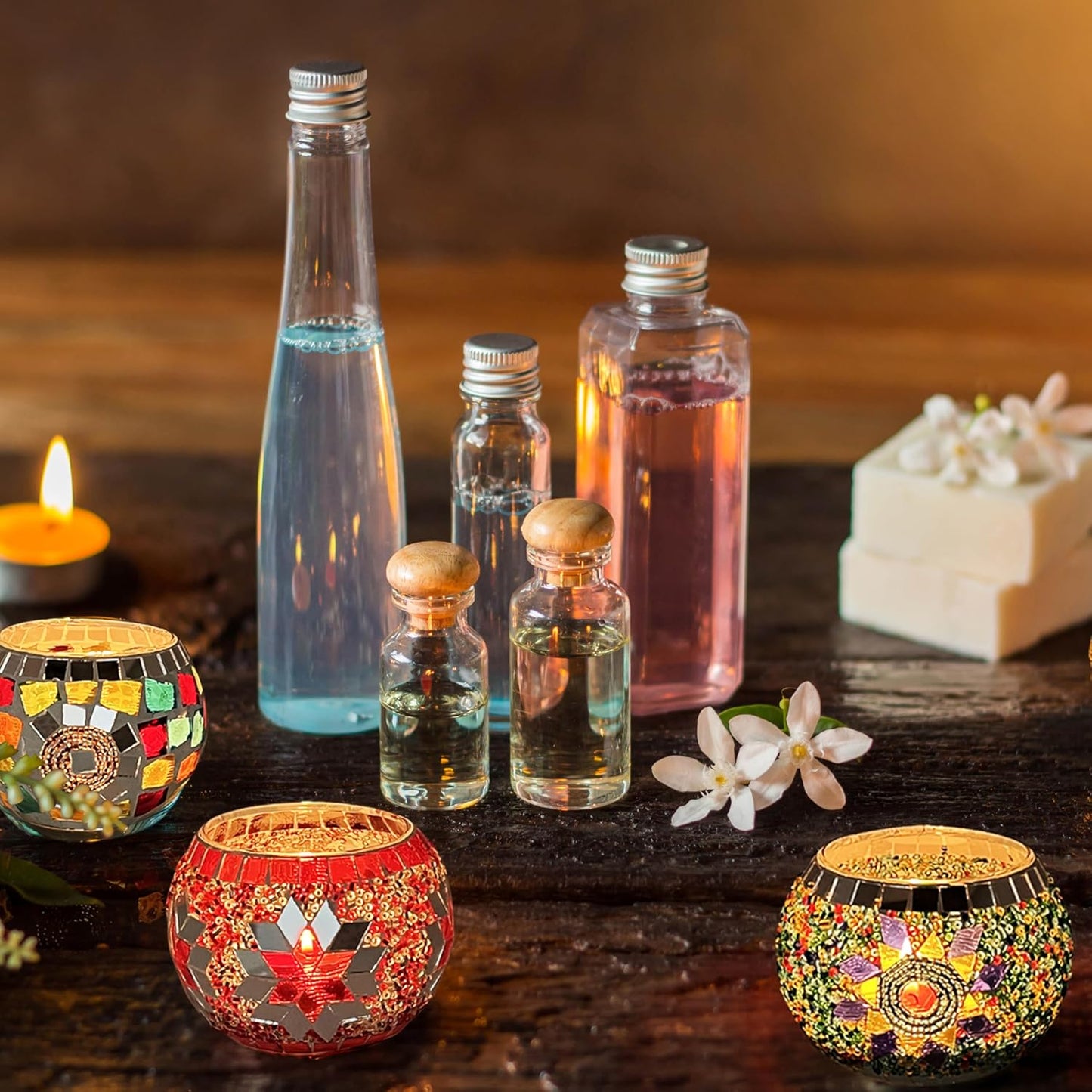 SHMILMH Glass Candle Holder Set - Handmade Mosaic Tealight Holders for Diwali & Christmas | 4-Pack