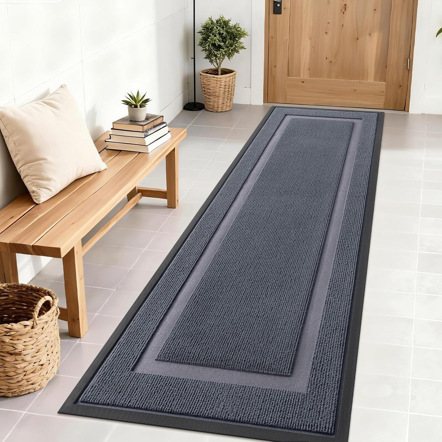 OLANLY Waterproof Front Door Mat - All-Season, Sturdy Natural Rubber, Easy Clean | 71x23, Light Grey