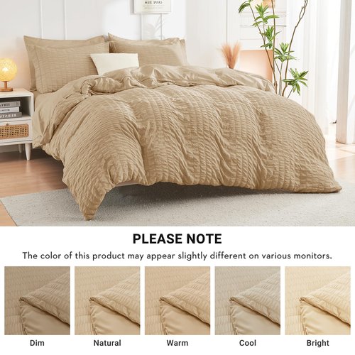 HYMOKEGE Khaki Twin XL Comforter Set Seersucker 5 Pieces, All Season Luxury Bed in a Bag for Bedroom, Bedding Set with Comforter, Sheets, Pillowcase & Sham