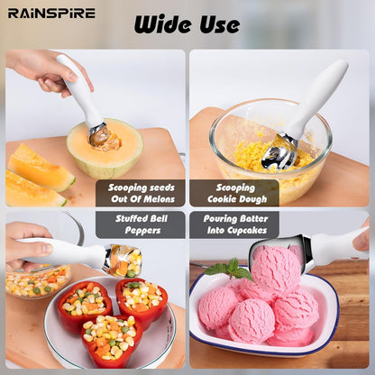 Rainspire Ice Cream Scoop - Heavy Duty Stainless Steel with Comfortable Handle | Perfect for Gelato, Sorbet, and Cookie Dough