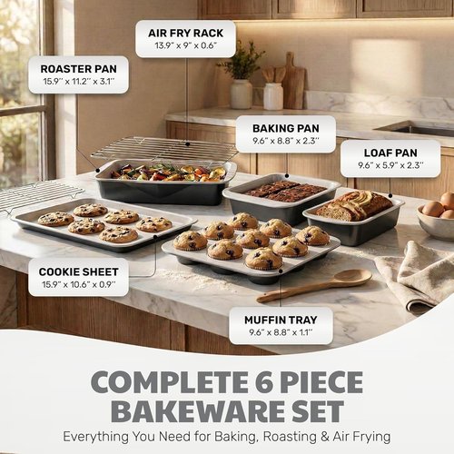 Gotham Steel 6-Pc Stackable Baking Pans Set | Space-Saving Ceramic Bakeware, Non-Toxic & Dishwasher Safe