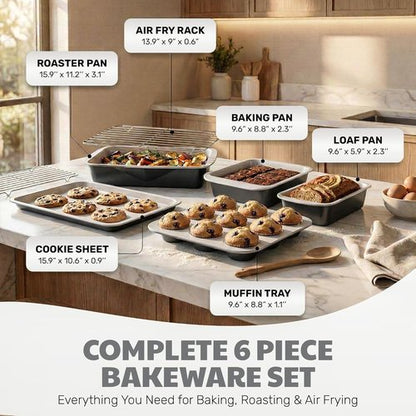 Gotham Steel 6-Pc Stackable Baking Pans Set | Space-Saving Ceramic Bakeware, Non-Toxic & Dishwasher Safe