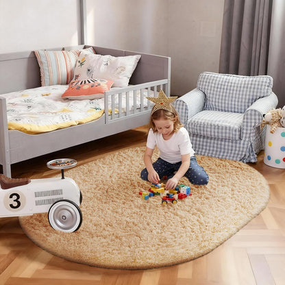 Ophanie 3x5 Oval Rug - Non-Slip Beige Area Rug for Bedroom & Dorm | Fluffy Home Decor Essentials