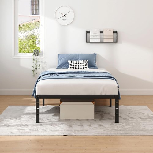 Jetoo Metal Bed Frame - Twin Size with Storage Space | Heavy Duty Sturdy Foundation, Black, 16 Inch