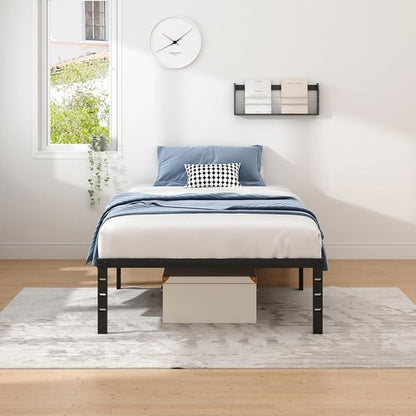 Jetoo Metal Bed Frame - Twin Size with Storage Space | Heavy Duty Sturdy Foundation, Black, 16 Inch