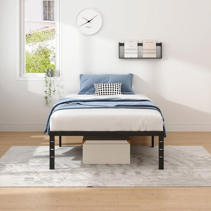 NEW JETO Metal Bed Frame,Twin Size Bed Frame with Storage Space,Heavy Duty Sturdy Mattress Foundation,Easy Assembly,No Box Spring Needed, Black,16 Inch,Twin