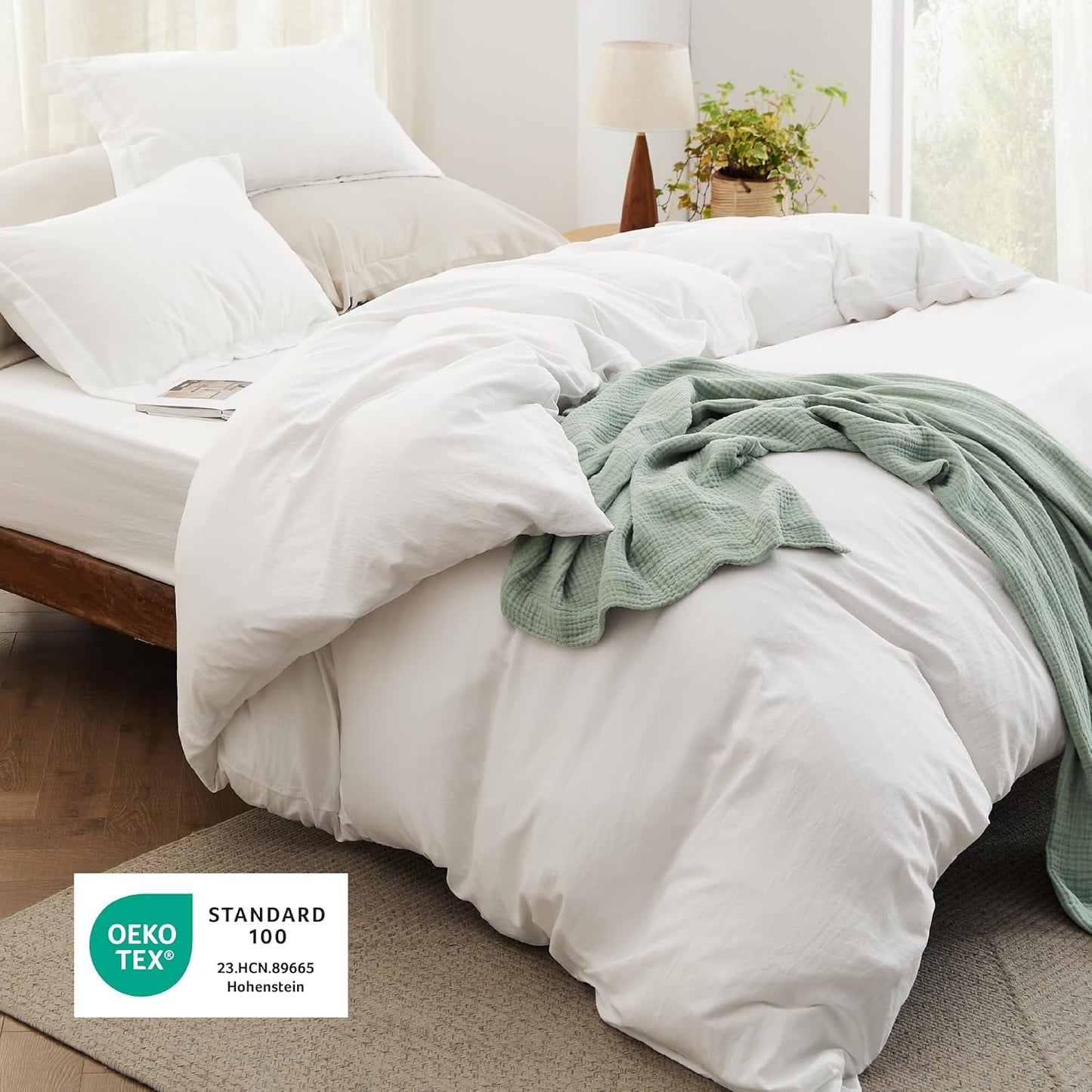 Bedsure Duvet Cover Set - King Size 4-Piece Extra Soft Cotton-Like Bedding in White | Includes Zipper Closure Duvet Cover 104x90 Inches, 2 Pillow Shams & Fitted Sheet