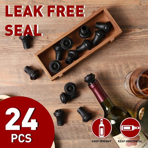 24 Pcs Wine Vacuum Stoppers - Rubber Bottle Savers to Preserve Flavor and Keep Wine Fresh