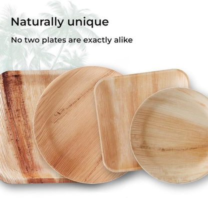 Indie Palm 10 Inch Round Disposable Palm Leaf Plates - Heavy Duty & Biodegradable | 50 Pack for Parties & Catering