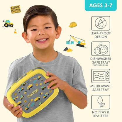 Bentgo Kids Prints Bento-Style Lunch Box - Leak-Proof, 5 Compartments, Durable & Dishwasher Safe (Construction Trucks)