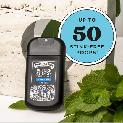 Poo-Pourri Before-You-Go Pocket Toilet Spray, Travel Essentials, Royal Flush, 1 Fl Oz, Up to 50 Uses, On-The-Go Bathroom Odor Deodorizer with Essential Oils, TSA Approved Size, Eucalyptus & Spearmint
