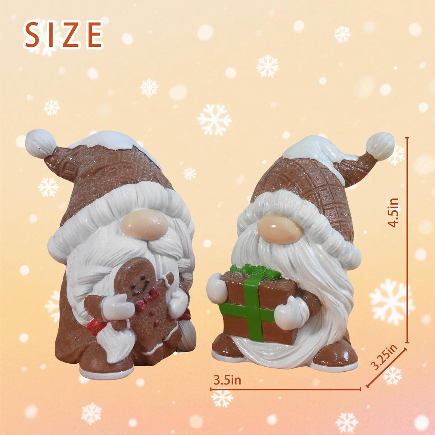 Regine Switzerland Gnome Christmas Decorations - 2Pcs Resin Gingerbread Gnomes | 4.5 Inch Table Decor Gifts for Women