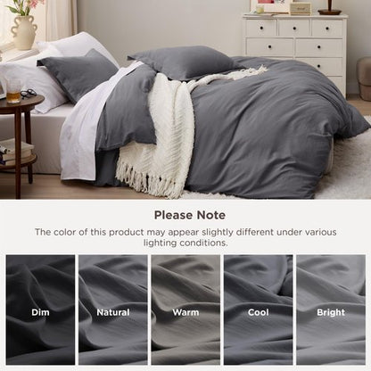 Bedsure Dark Grey Oversized Queen Duvet Cover - 3 Pieces Prewashed Cotton-Like Polyester Extra Soft Bedding Set, Includes 1 Duvet Cover 98x98 Inches with Zipper Closure & 2 Pillow Shams, No Comforter