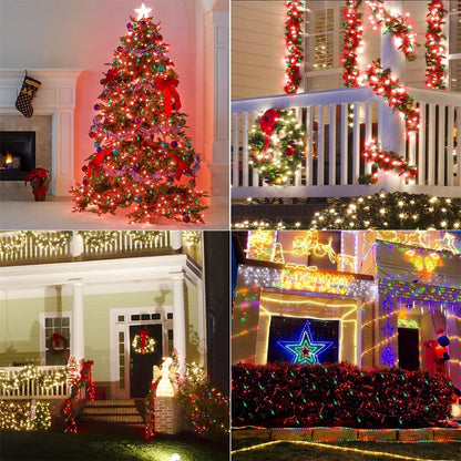WATERGLIDE C6 33ft LED Christmas String Lights - 100 Faceted Bulbs, Waterproof, 8 Modes | Red & Green