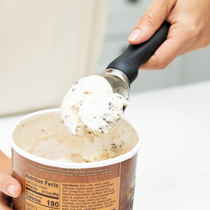 Spring Chef Stainless Steel Ice Cream Scoop - Heavy Duty Soft Grip Handle for Gelato & Sorbet - Dishwasher Safe - Black