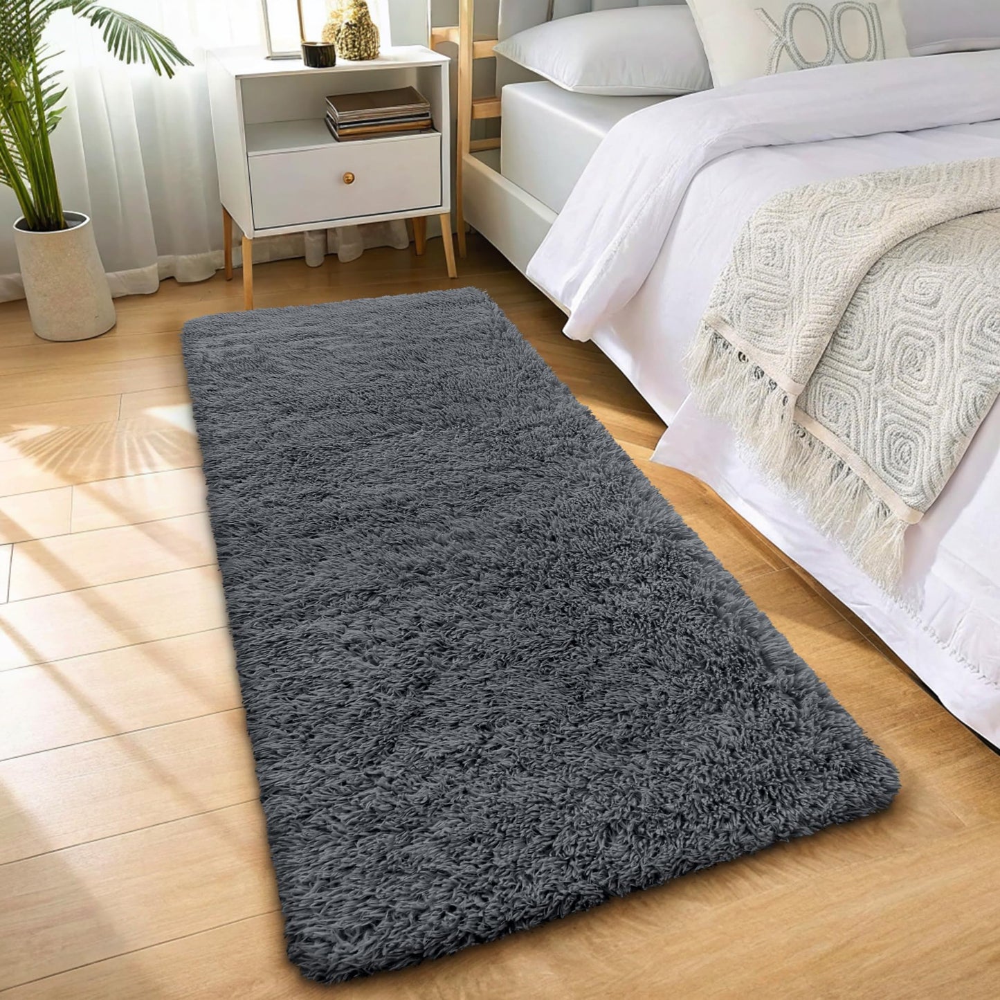 OLANLY 2x9 Machine Washable Runner Rugs for Hallway, Soft Fluffy Shaggy Bedside Rugs for Bedroom, Living Room, Indoor Floor Carpet for Kids Girls and Boys, Nursery Rooms, Home Decor Aesthetic, Grey