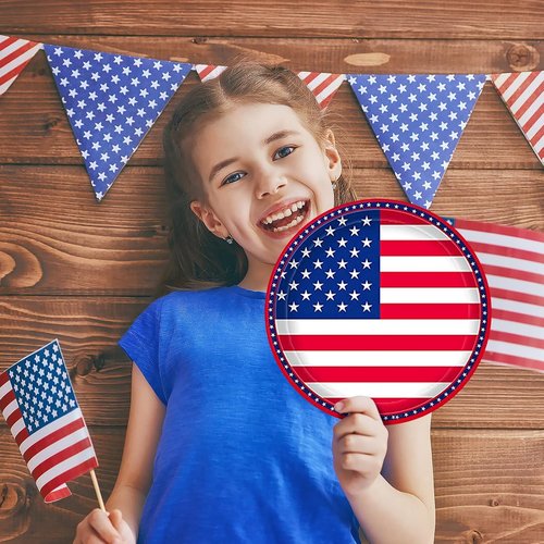 Gatherfun American Flag Party Supplies - Disposable Napkins & Paper Plates for 50 Guests | Perfect for Veterans Day & 4th of July