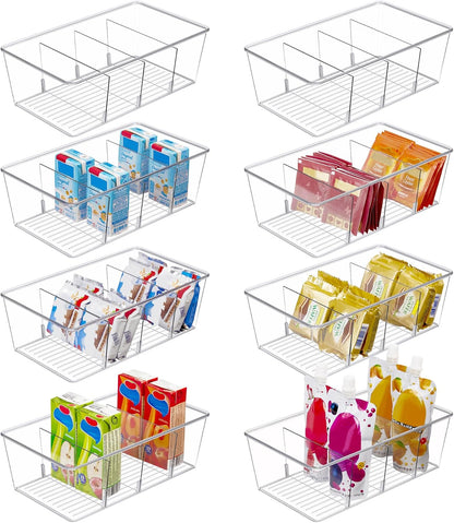 Vtopmart Food Storage Organizer Bins - 8 Pack Clear Plastic for Pantry, Kitchen & Fridge | 4 Compartment Design
