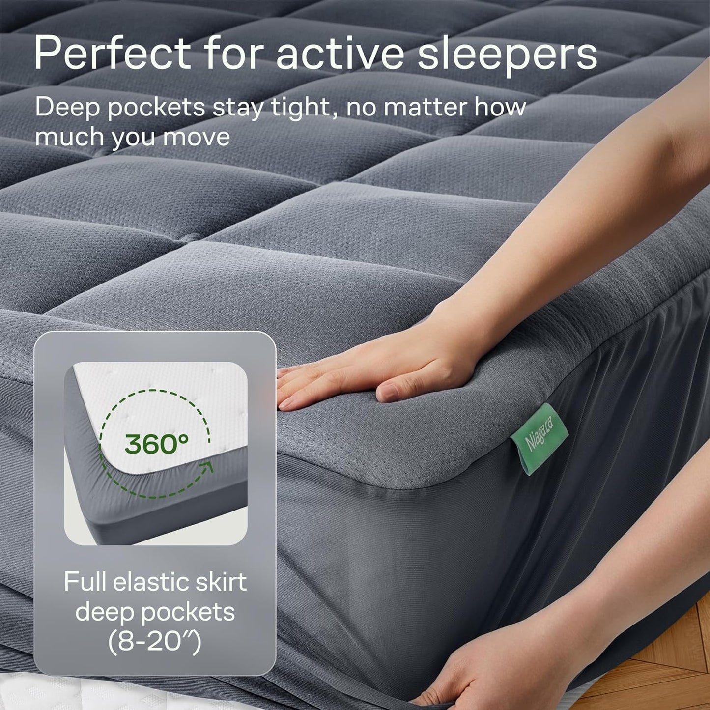 Skiennix Ultra Soft California King Mattress Topper - Bamboo Viscose Pillow Top for Full Body Support | Naturally Cooling, Gray