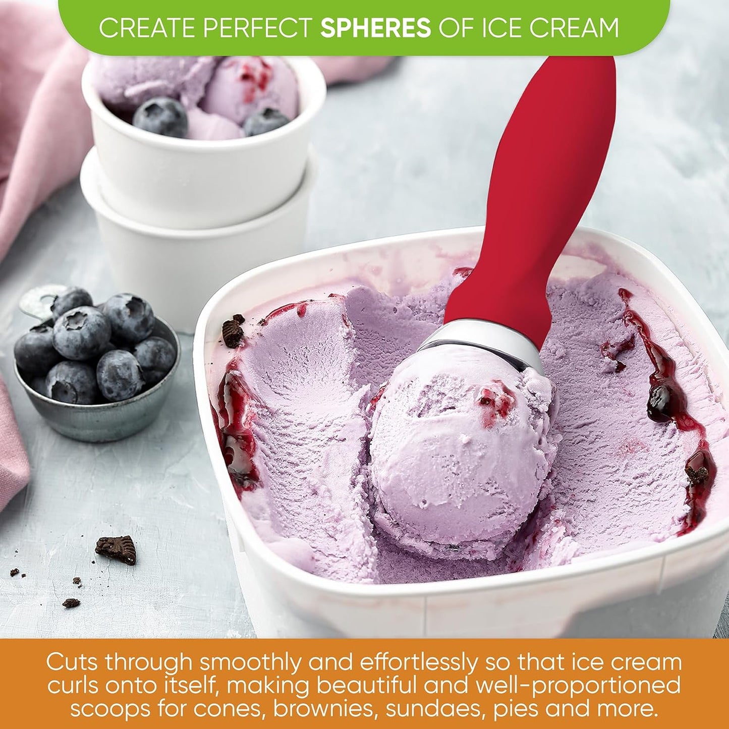 Spring Chef Heavy Duty Ice Cream Scoop - Non-Slip Handle for Gelato & Sorbet | Dishwasher Safe - 2 Pack