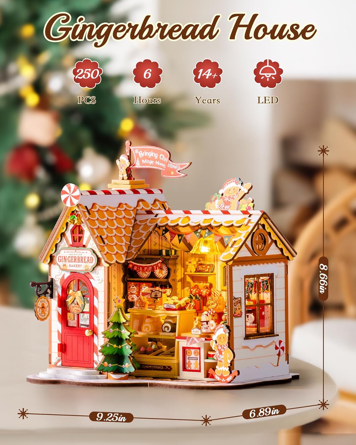 ROBOTIME Miniature House Kit - DIY Tiny Gingerbread Dollhouse for Family Gifts | Perfect for Halloween & Christmas
