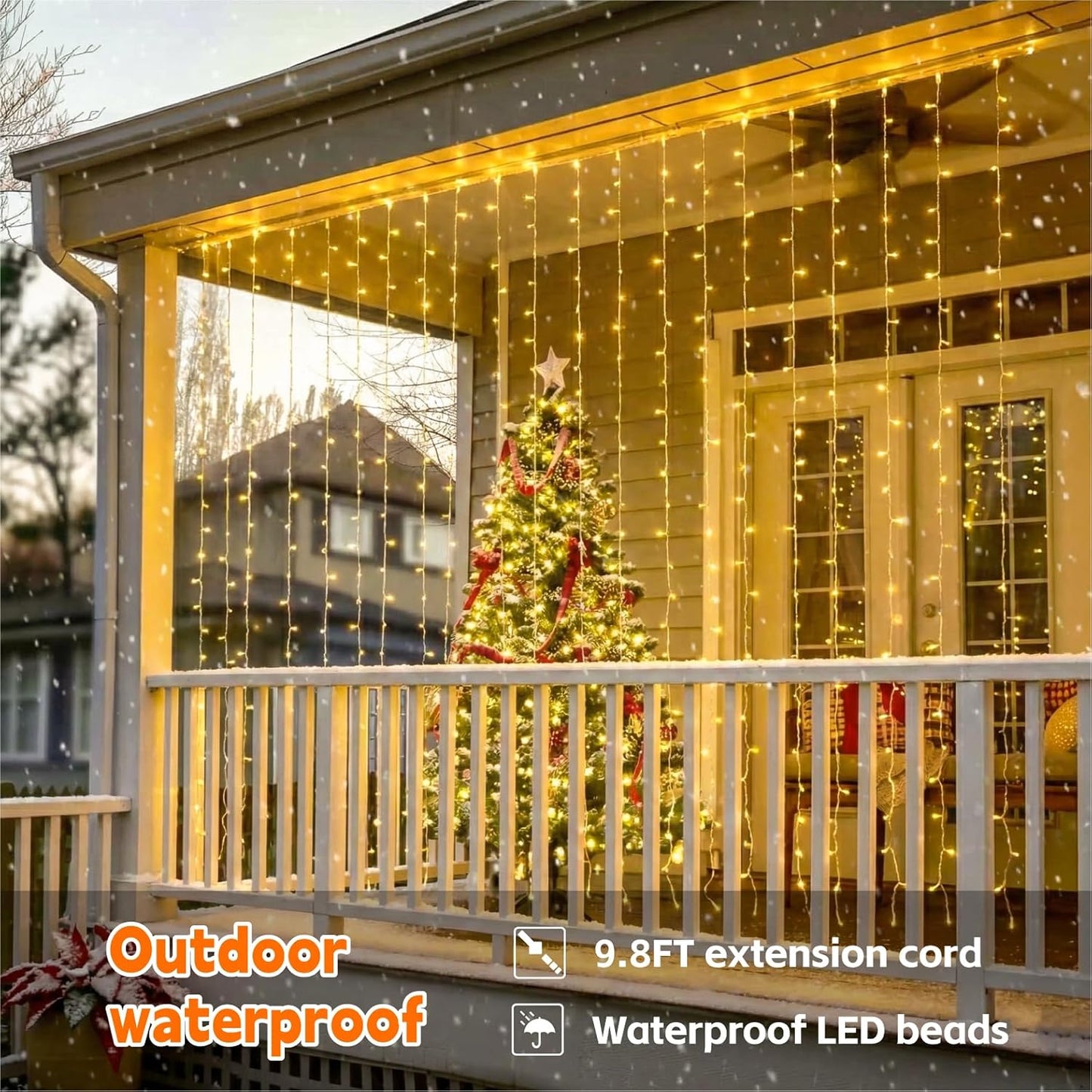 Skiennix Curtain Light - 200 LED Warm White Fairy String Lights | 6.6x6.6ft, 8 Modes for Home Decor